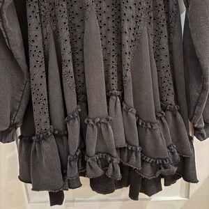 Free People Black Ruffled Sweatshirt